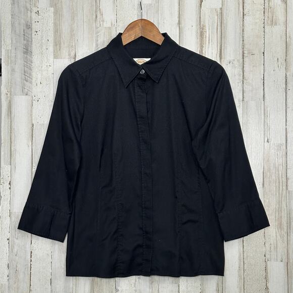 Talbots Tops - Talbots Womens Button Down Shirt 12P Black 100 Cotton Preppy Academia